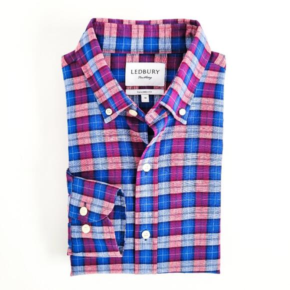 Ledbury Other - NEW Ledbury Linen Cotton Button Down Shirt Tailored Fit Mens 16 Blue Purple